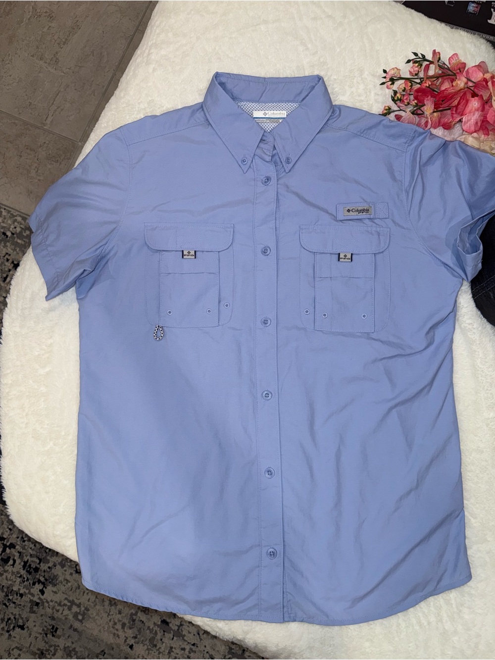 2 x 20$ Columbia Light Blue Short-Sleeve Button-Down Shirt Size M